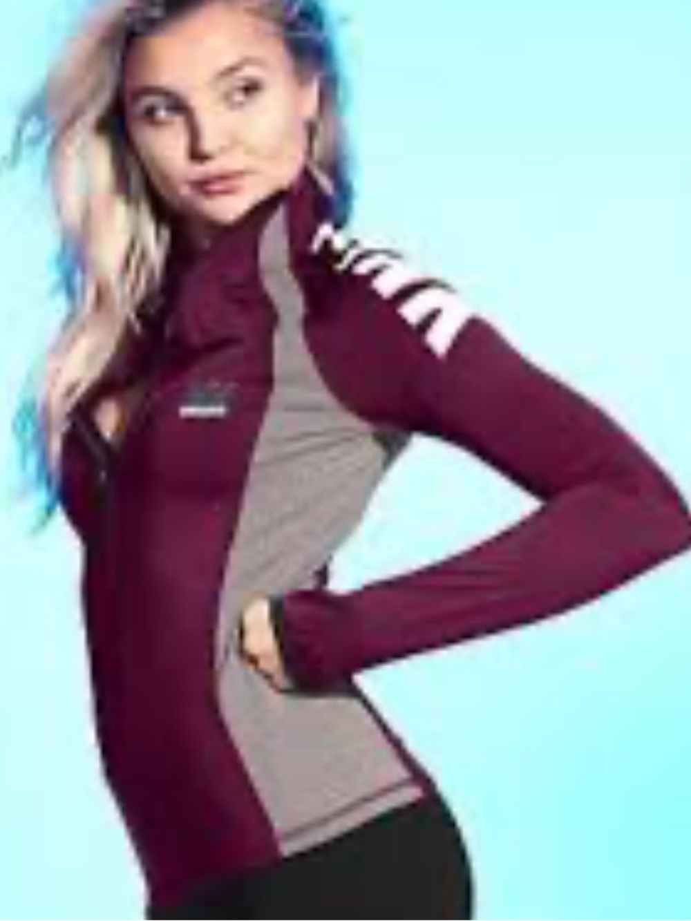 PINK Victoria's Secret Maroon and Heather Gray Performance Top